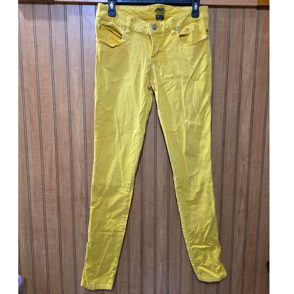 Tripp NYC Yellow Skinny Jeans Yellow Skull Details Punk Rock Emo Goth Style Sz 7